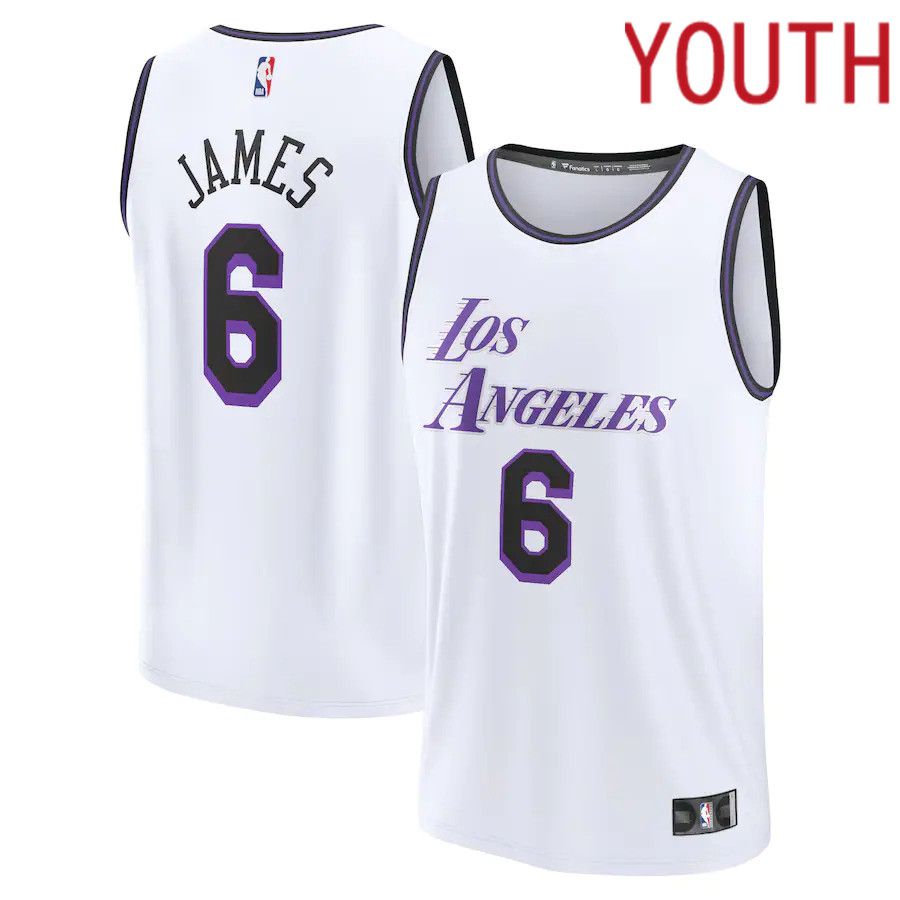 Youth Los Angeles Lakers #6 LeBron James Fanatics Branded White City Edition 2022-23 Fastbreak NBA Jersey->youth nba jersey->Youth Jersey